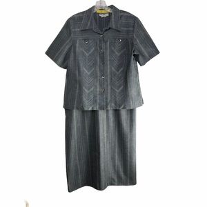 Lana Lee women’s blouse & skirt set gray with stripes size 16
